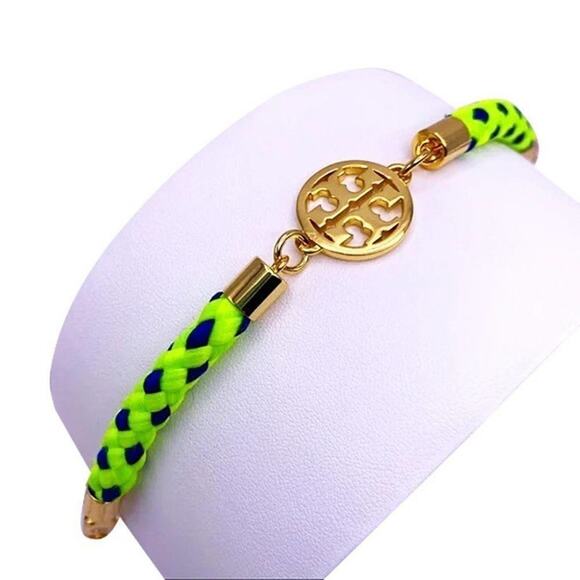 New Tory Burch Gold Logo, Green & Blue Rope Bracelet - Picture 1 of 10